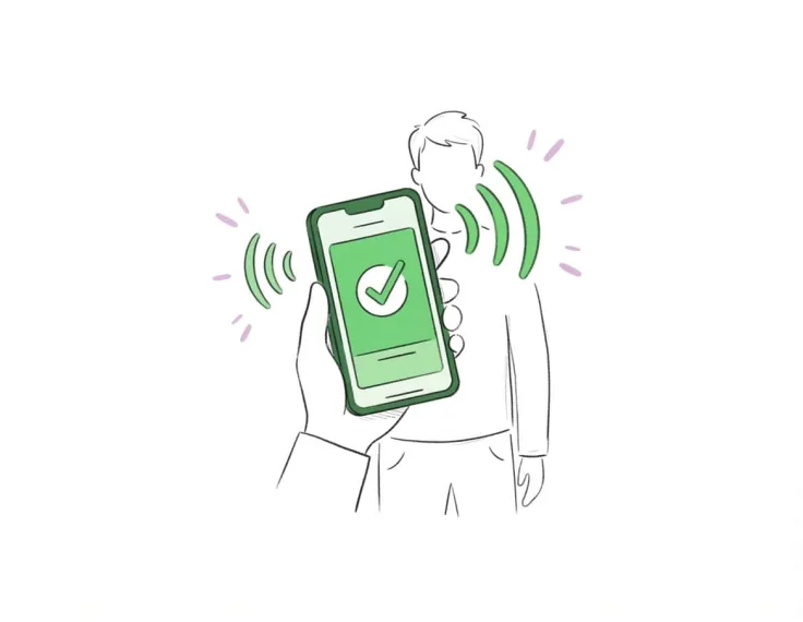 Dos personas acceden a la misma aplicación de un banco en sus teléfonos, una de ellas con un lector de pantalla.